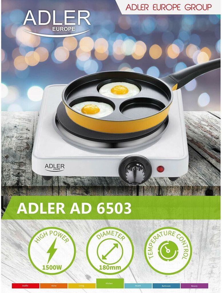 Adler AD 6503 Elektroherd-Einzelkochplatte 1500W, weiß Produktbild 5