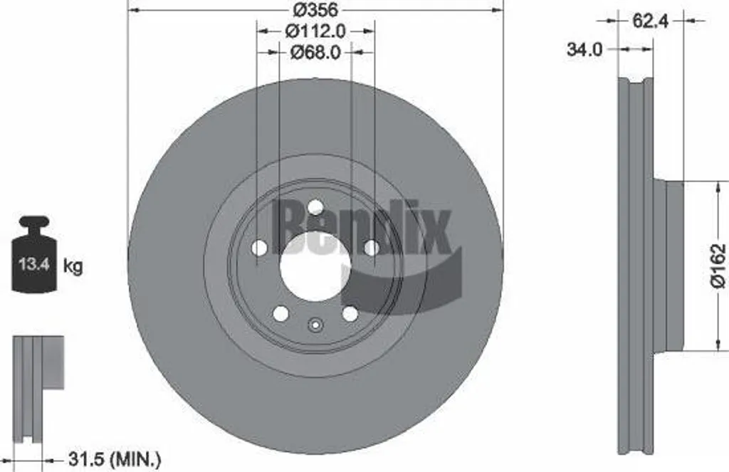 Disque de frein avant ventilé pour Audi A6 4G remplace OE 4G0615301AC Bendix