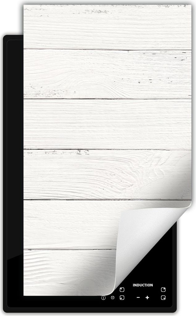 DarHaus Herdabdeckplatte 1 teilig 30x52 cm Anti Rutsch Matte Aufrollbar, weiß - Holz