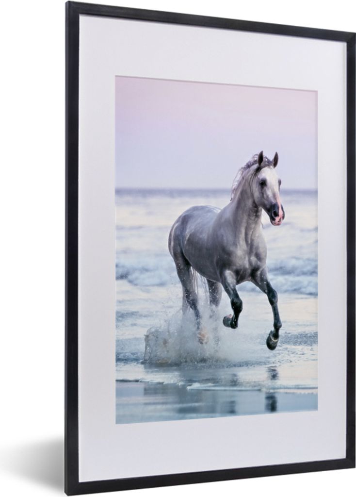 MuchoWow Gerahmtes Poster Pferd - Meer - Pastell 40x60 cm - Poster mit Schwarzem Bilderrahmen Wandposter Rahmen Foto Bilder - Poster in Rahmen