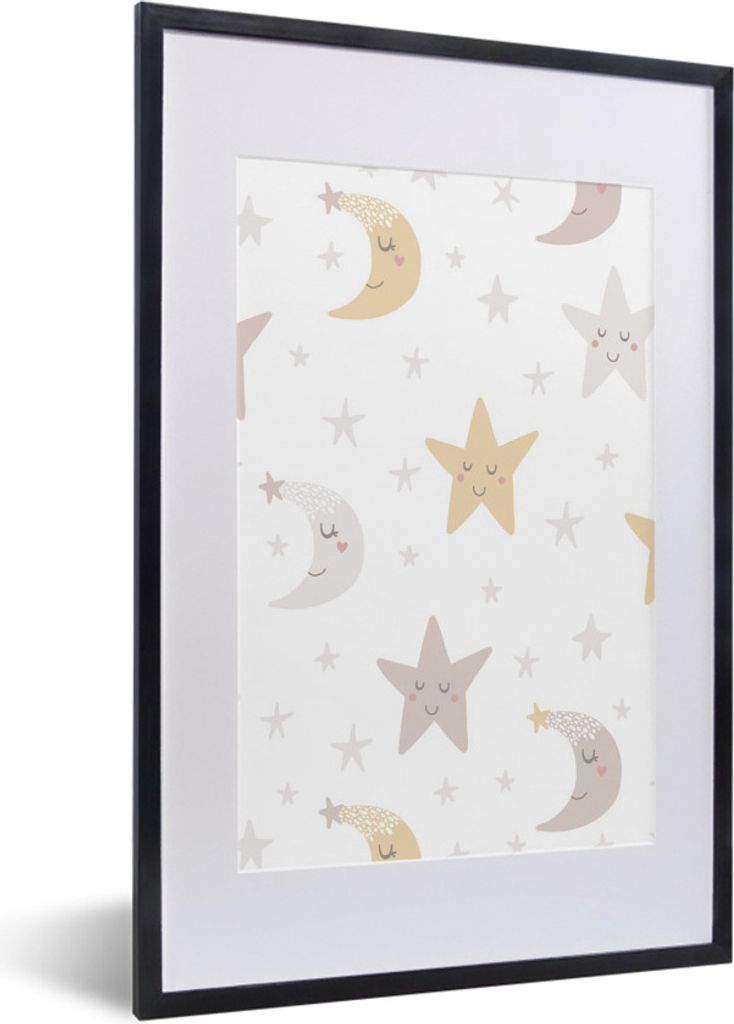 MuchoWow MuchoWow Gerahmtes Poster Mond - Sterne - Design - Jungen - Mädchen - Baby 40x60 cm - Poster mit zchwarzem Bilderrahmen - Poster in R...