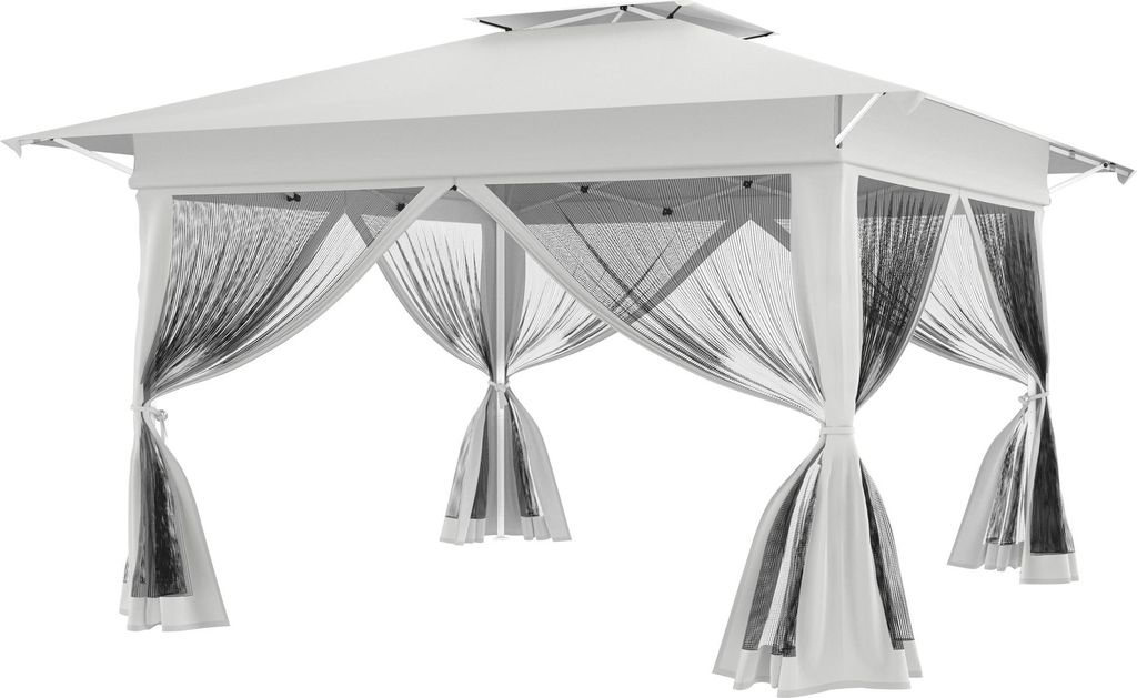 YRHome 4x4 m Pop-Up Pavillon, Ein-Knopf Schnellaufbau, Doppeldach & Lüftung, Moskitonetz, wasserdicht & UV-Schutz, mit Seitenteilen, inkl. Trageta...