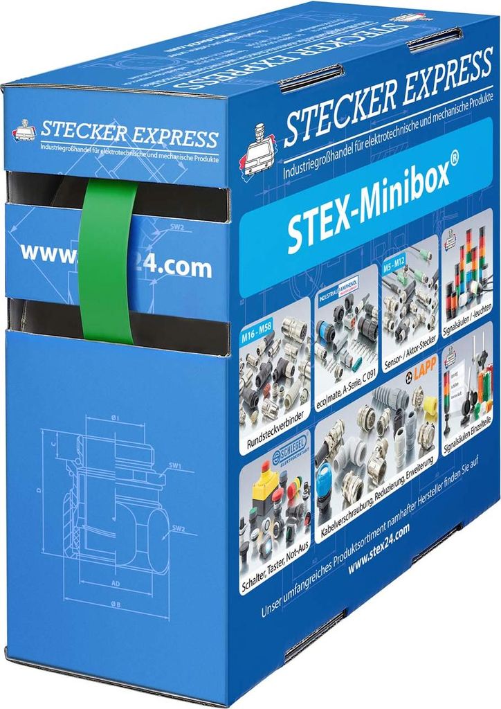 STEX24 Schrumpfschlauch 2:1, Minibox mit 11,0m, grün 9,5/4,8mm, 3/8 Zoll, WSB2 Schrumpftemperatur mind. 110°C,