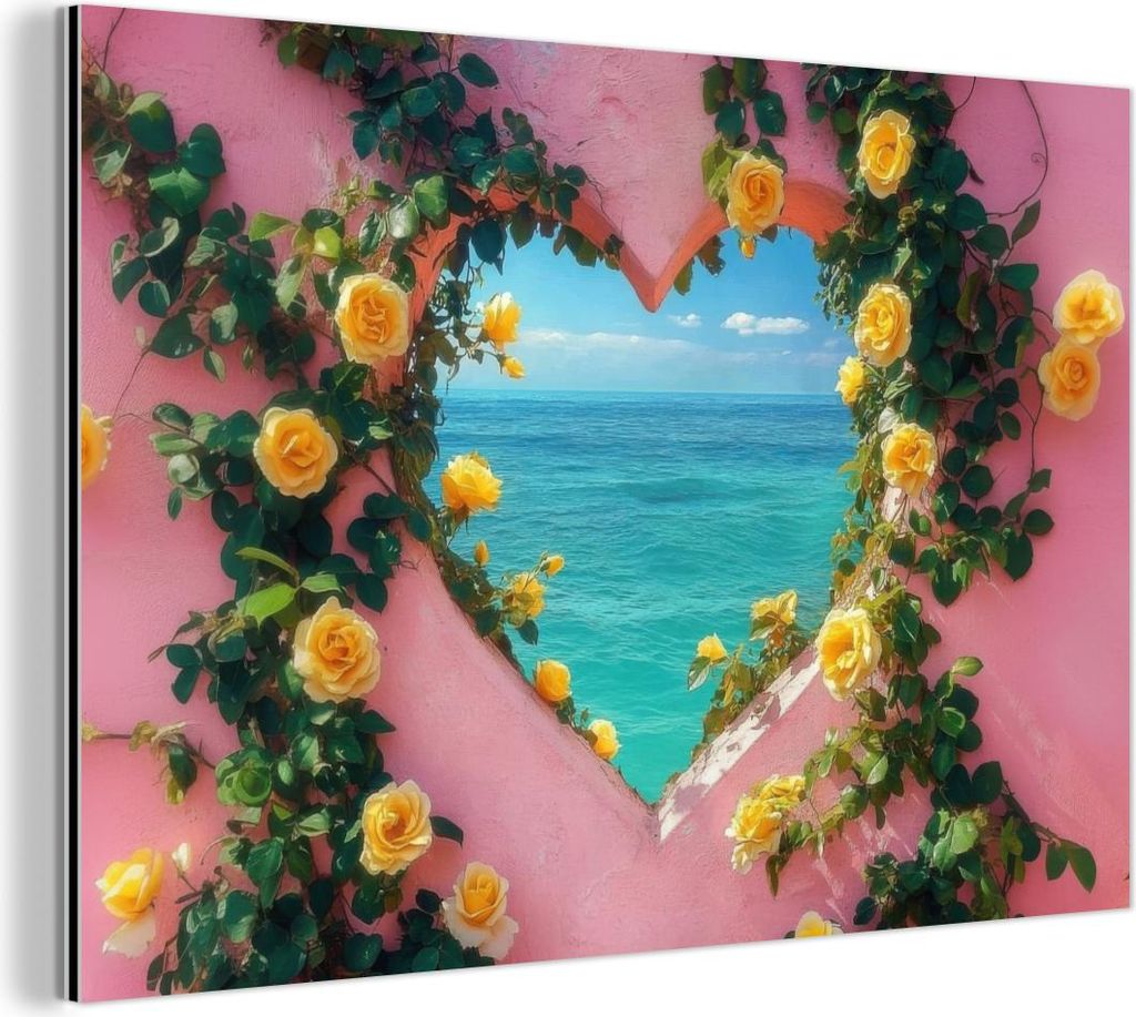 MuchoWow Wanddekoration Metall Metallbild Wandkunst 150x100 cm Herz - Meer - Wand MuchoWow Aluminium Gemälde - Alu Dibond Bild