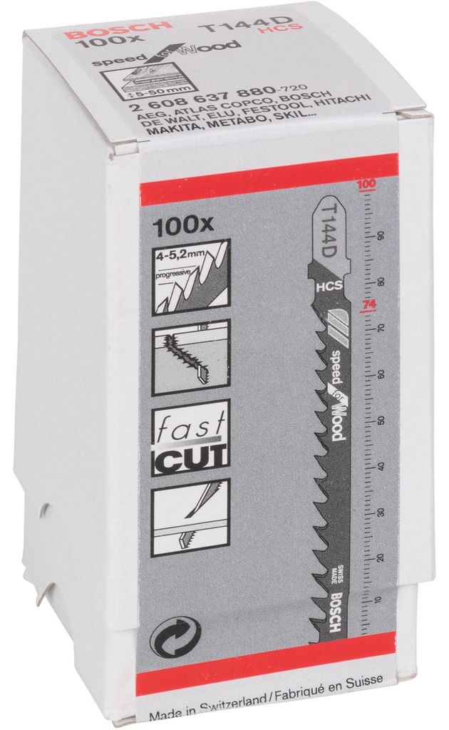 Bosch 2608637880 Bosch 100 Stichsägeblätter T 144 D Immagine del prodotto 