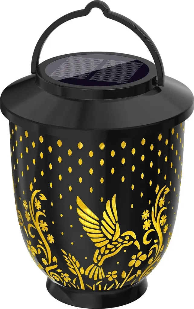 INF Lanterne Solaire de Jardin Extérieure Noire IP65 au Motif Oiseau