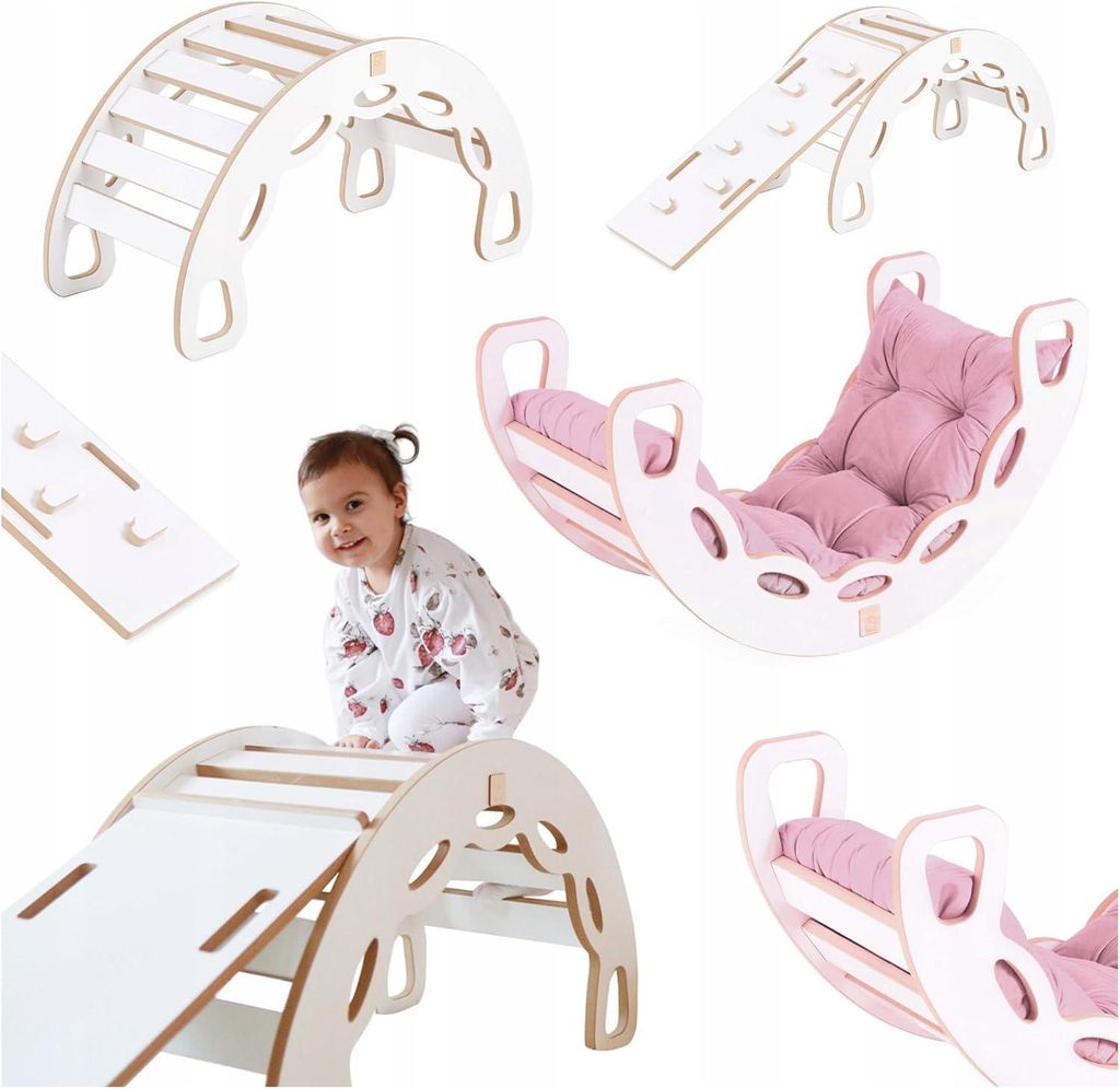 MISIOO Kletterbogen mit Kissen Für Kinder - Baby Wippe Mit Abgerundeten Kanten Für Sicherheit - Weiß MDF - Laminierte Oberfläche - 90x41x50 cm