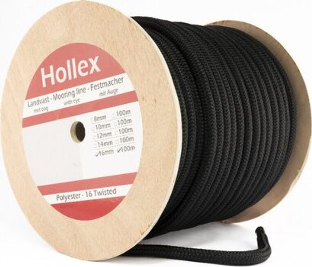 Hollex 100 Meter schwarze 16-strängige Festmacherleine Ø14mm