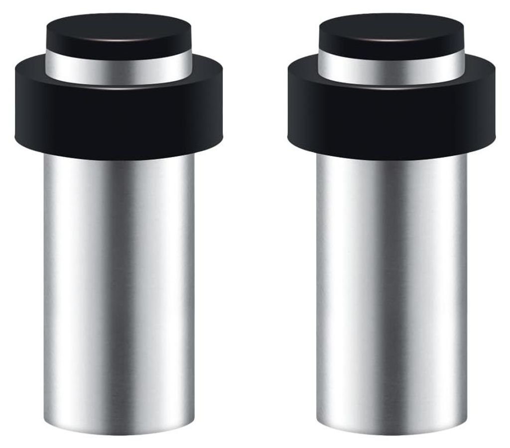 Set mit 2 Türstoppern aus Edelstahl für Boden und Wand mit Gummipuffern Ø32x80mm, Türstopper mit Schraubgewinde