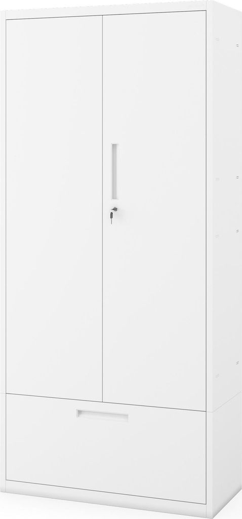 JAN NOWAK Metall-Büroschrank 195 x 90 x 40 cm mit Schublade 40 cm MEGAN Weiß