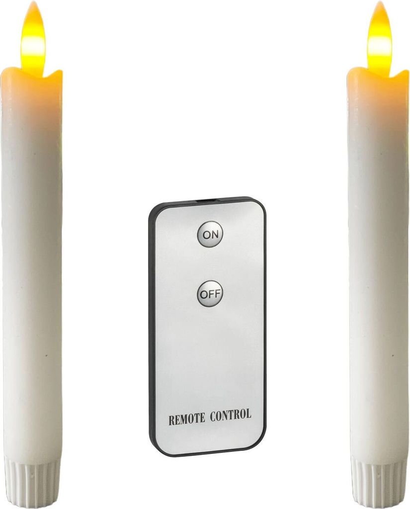 Coen Bakker LED Stabkerzen weiß Fernbedienung shabby style 2 Stück 3D Flamme 18cm