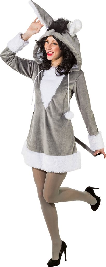 O9140-34-36 grau-weiß Damen Esel Kleid Pferde Kostüm Produktbild 