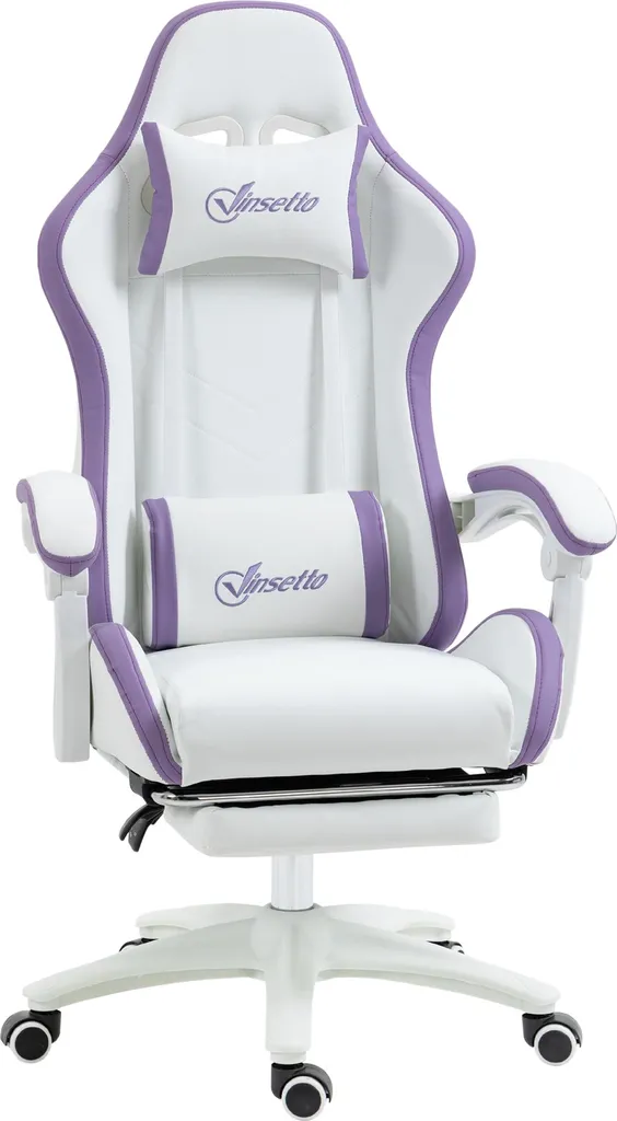 Chaise de Bureau Gaming pour Télétravail et Gaming avec Repose-pieds Blanc