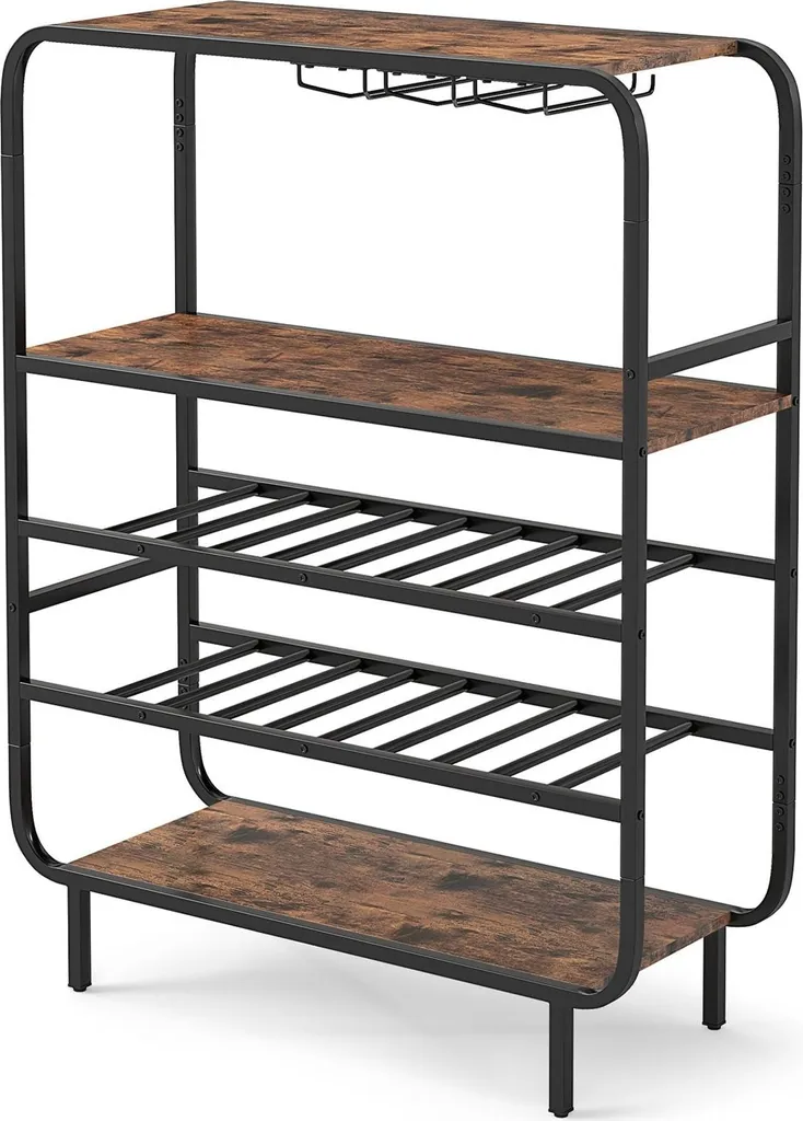 Porte-bouteille design 16 emplacements avec porte-verres, 5 compartiments