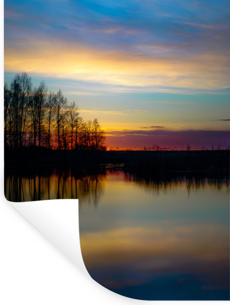 MuchoWow Wandtattoo Wandsticker Wandaufkleber Wasser - See - Bäume - Sonnenuntergang - Natur 120x160 cm Selbstklebend und Repositionierbar - Wie...