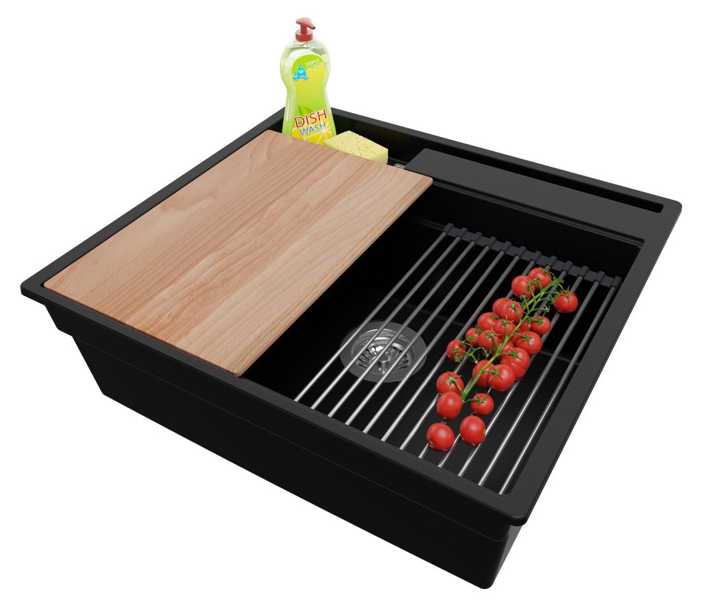 PRIMAGRAN Spülbecken Schwarz 58x53cm, Granitspüle 1 Becken Produktbild 