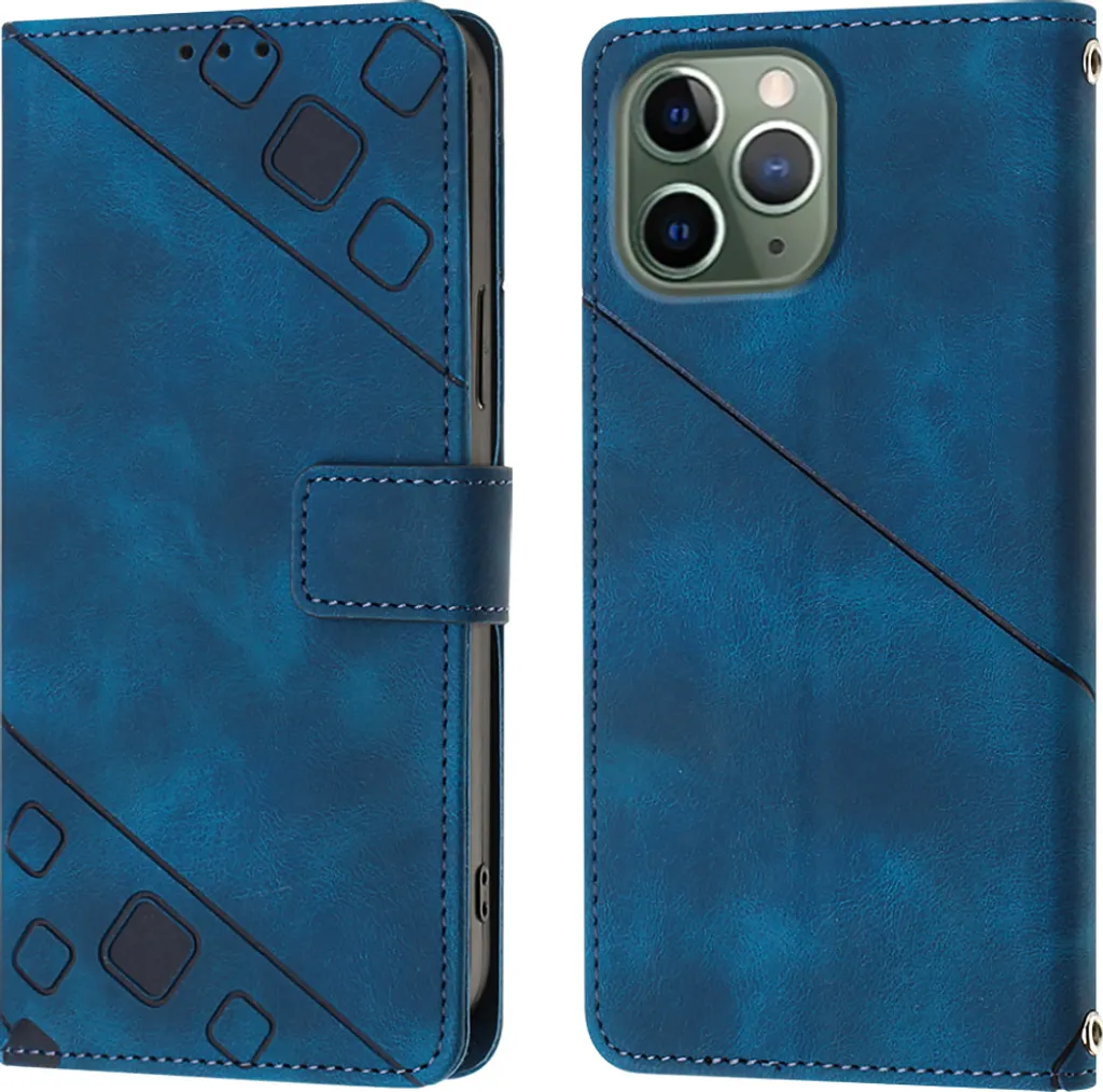 Cover iPhone 11 Pro Max Blu in Pelle Flip: Portafoglio e Stand Video