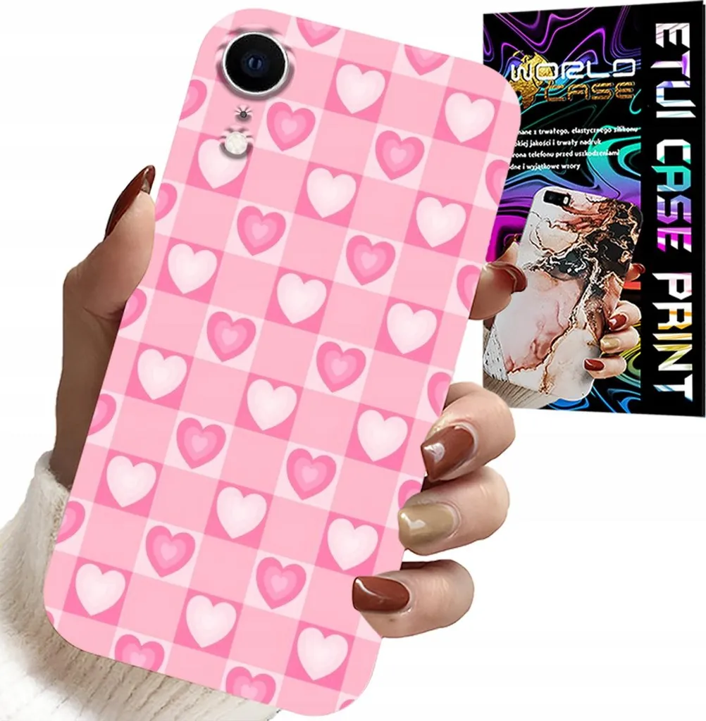 Custodia iPhone XR Rosa Hearts Check + Vetro Temperato Omaggio
