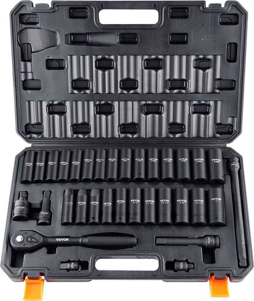 Schlagschrauber-Set, 33-teilig, 6-Punkt-1/2-Zoll-Antrieb, Bit-Ratschen-Werkzeugset-Koffer