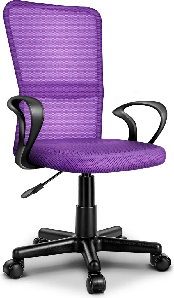 TRESKO sedia da ufficio viola sedia da scrivania girevole, con braccioli e rotelle in plastica, regolabile in altezza in continuo, sedile imbottito, ergonomica