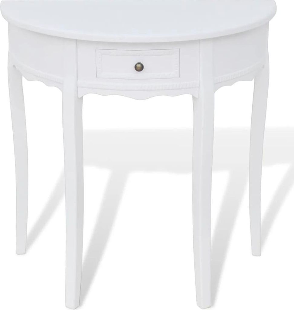 vidaXL Konzolový stolík so zásuvkou Half Round White Obrázok produktu 
