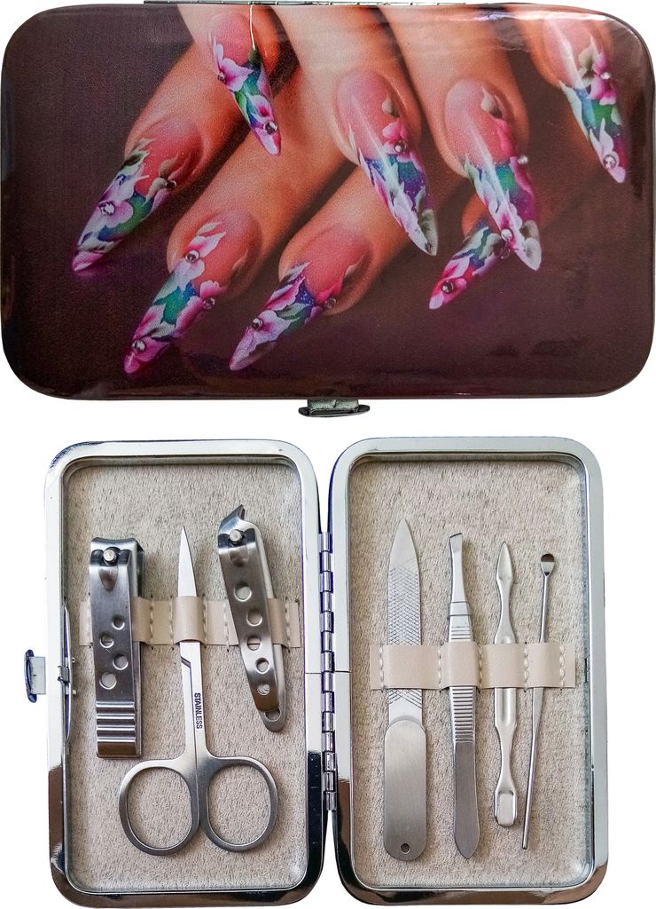 MANIKÜRE SET 7-teilig mit Etui Maniküreset Nagelset Nagelknipser Nagelschere Nagelfeile Nagelhautmesser Ohrreiniger Pinzette Schere Pediküre 64 ...