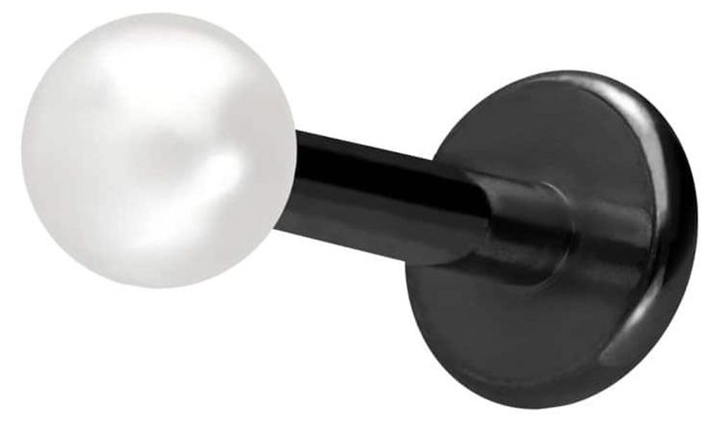 Ohrpiercing, Nasenpiercing Titan Labret mit Innengewinde SYNTHETISCHE PERLE Schwarz Stablänge: 7mm | Stabstärke: 1,2mm | Perlengröße: 3mm