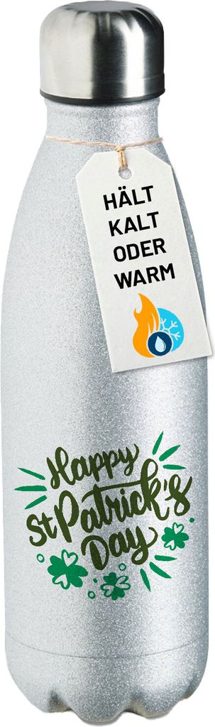 Huuraa Trinkflasche St. Patrick’s Day Kleeblatt 500ml Silver Edelstahl Wasserflasche Trinkflasche Geschenkidee