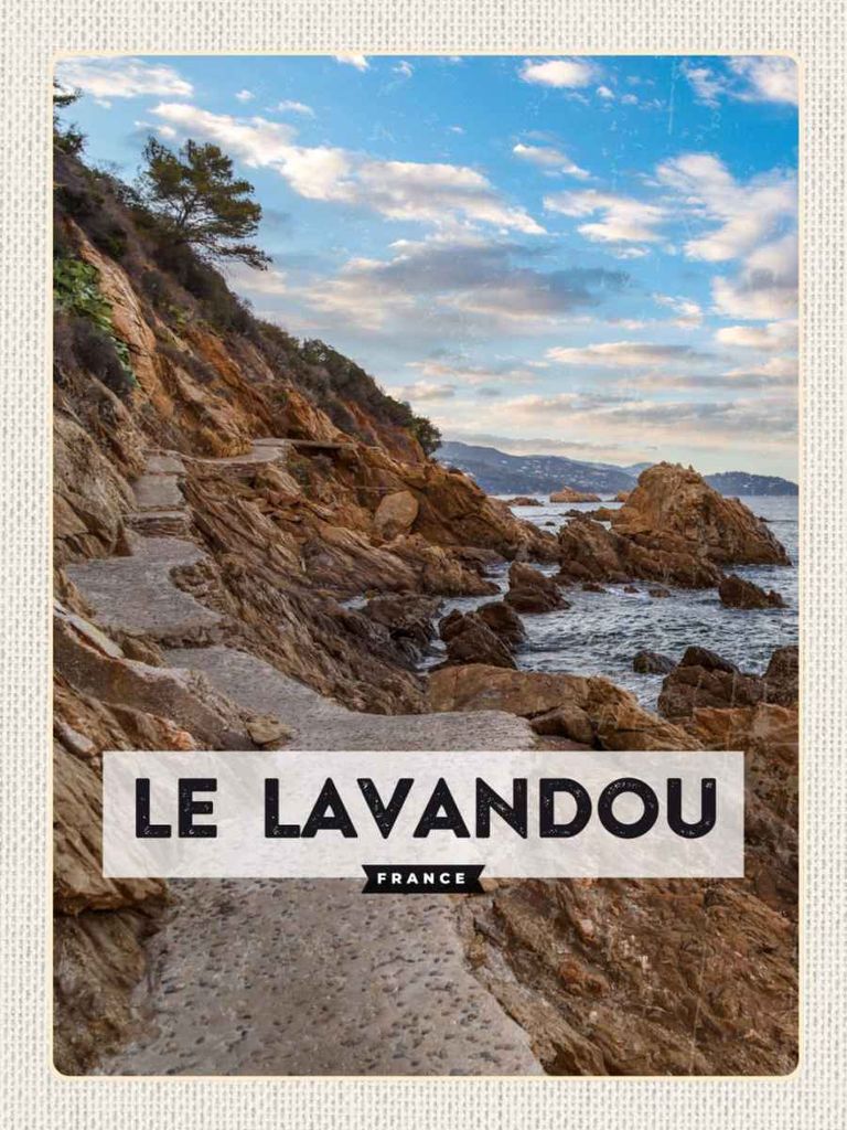 vianmo Holzschild 40x30 cm Le Lavandou France Berge Meer Bildmotiv Reisemotiv Abenteuer Reisen