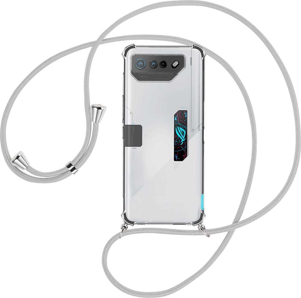 Handykette Backcover-Schutzhülle mit Band (Metall silberfarben) für Asus ROG Phone 7 Ultimate (6.78'') - neonorange