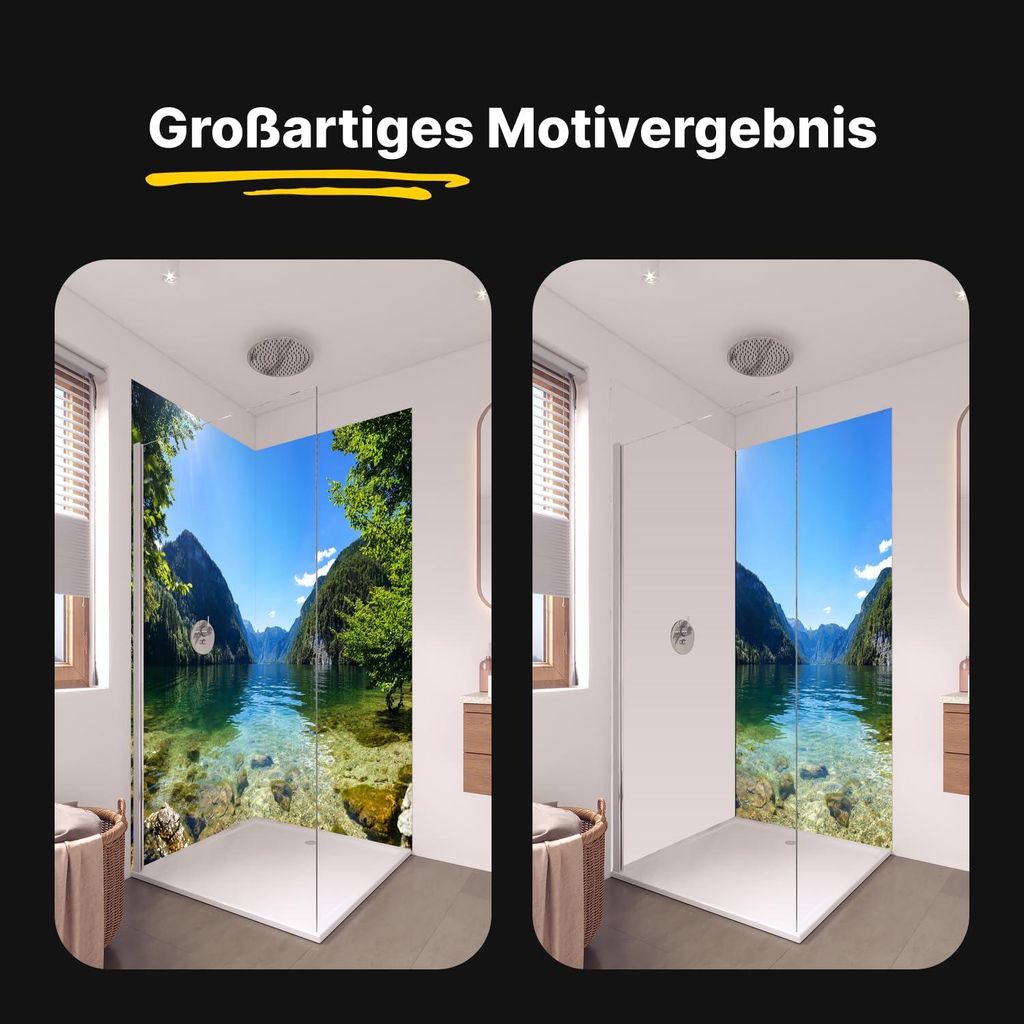 Duschrückwand - Wandverkleidung für Dusche aus ALU Glanz 0,3 cm - 120 x 250 cm - Königsee & Berge in Alpen