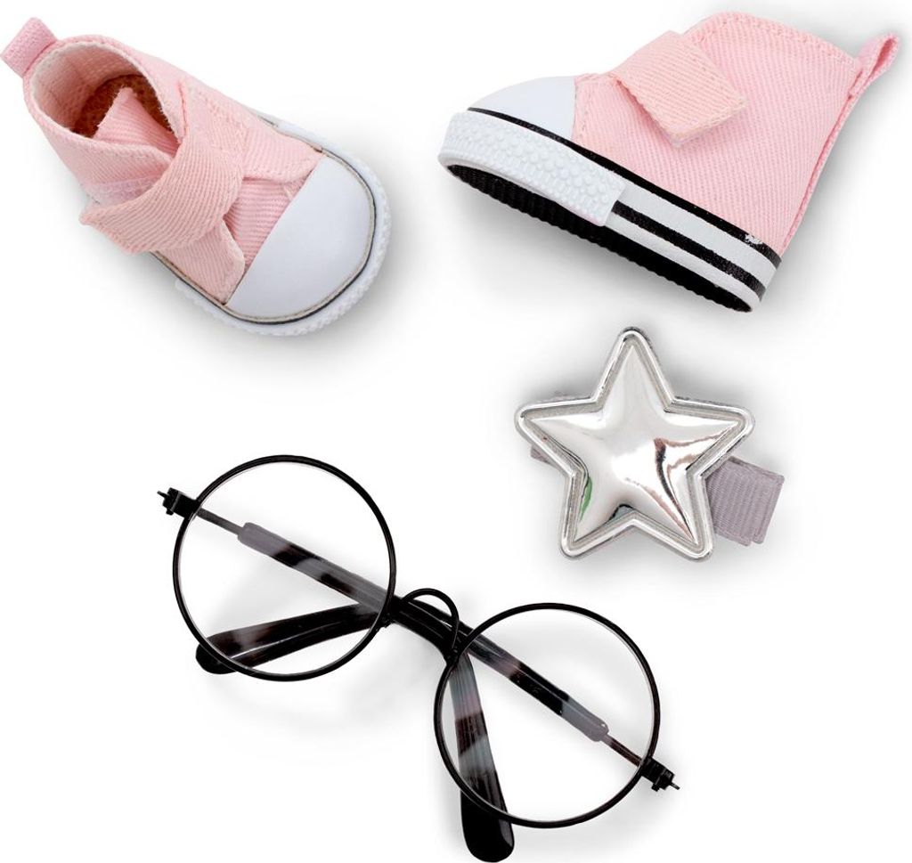 Sweet Sisters Puppenzubehör – Orangefarbenes Spielzeug – Rosa Schuhe und Brille