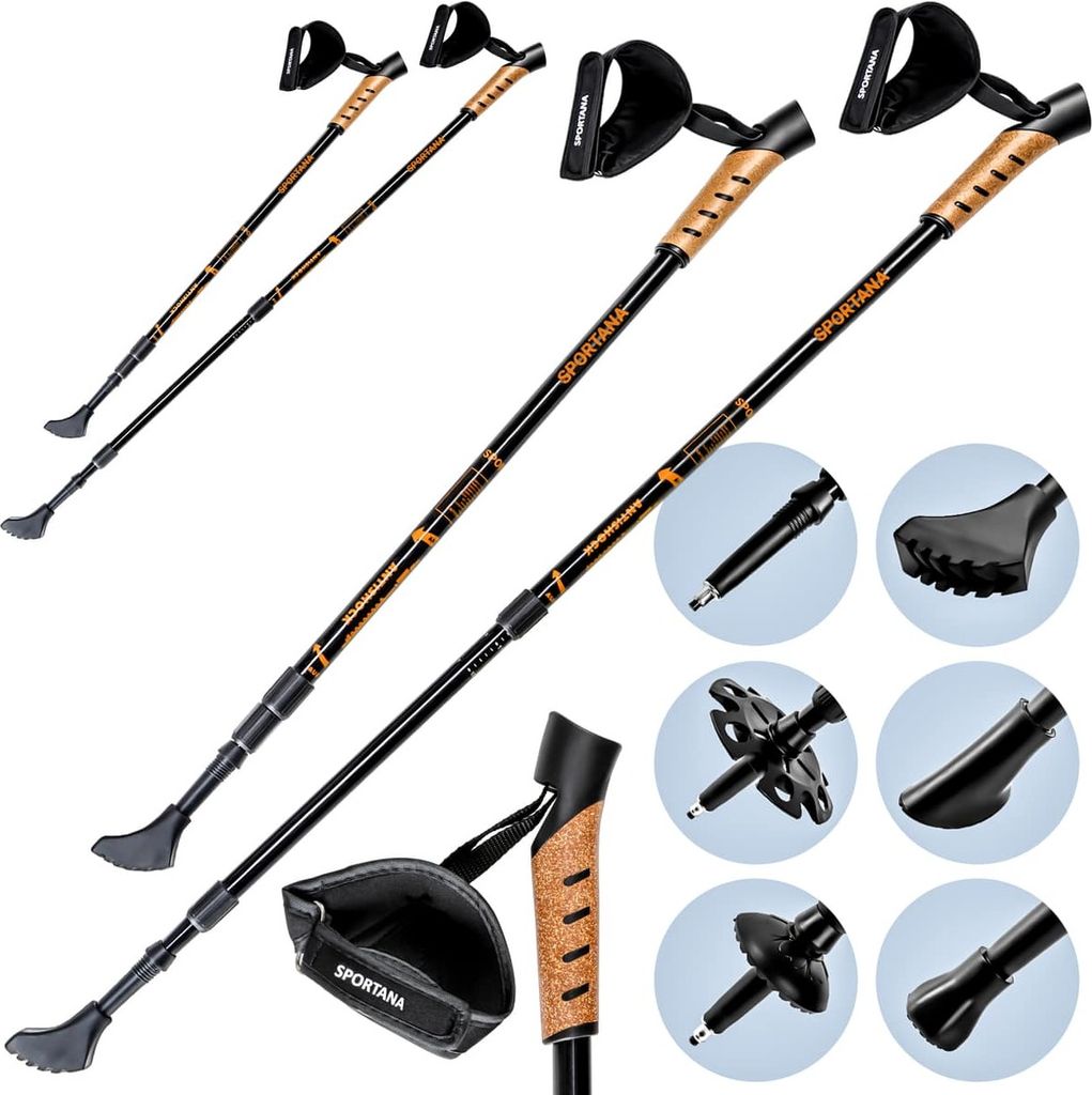 SPORTANA Wanderstöcke Teleskop Aufsätze Gummipuffer Nordic Walking Stöcke Verstellbar 68-135cm Dämpfung Leicht Alu Kork Herren Damen Trekking...