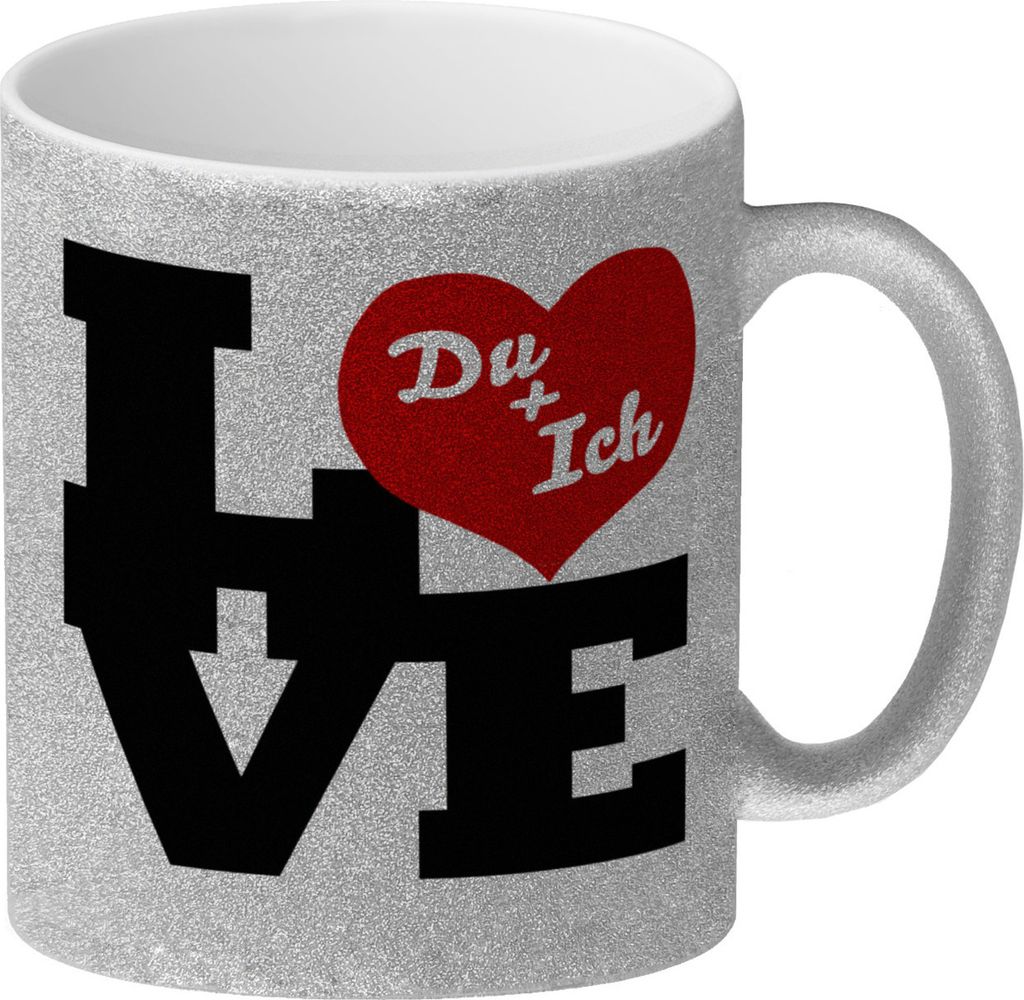Du und ich Love Glitzer-Kaffeebecher zum Valentinstag