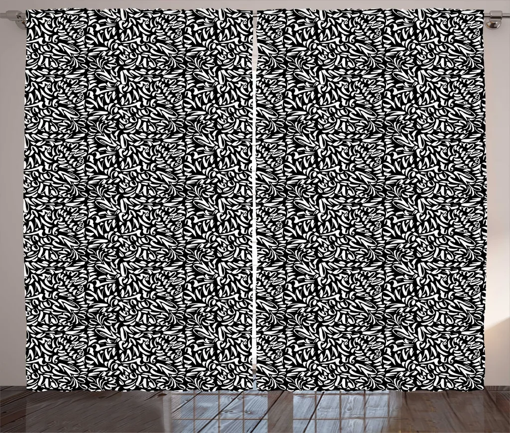 Rideaux de Salon Universels Noir et Blanc à Motifs Ondulés 280x225 cm