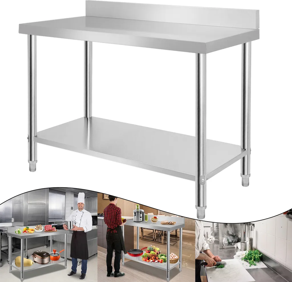 Table de cuisine inox professionnelle avec rebord pour gastronomie