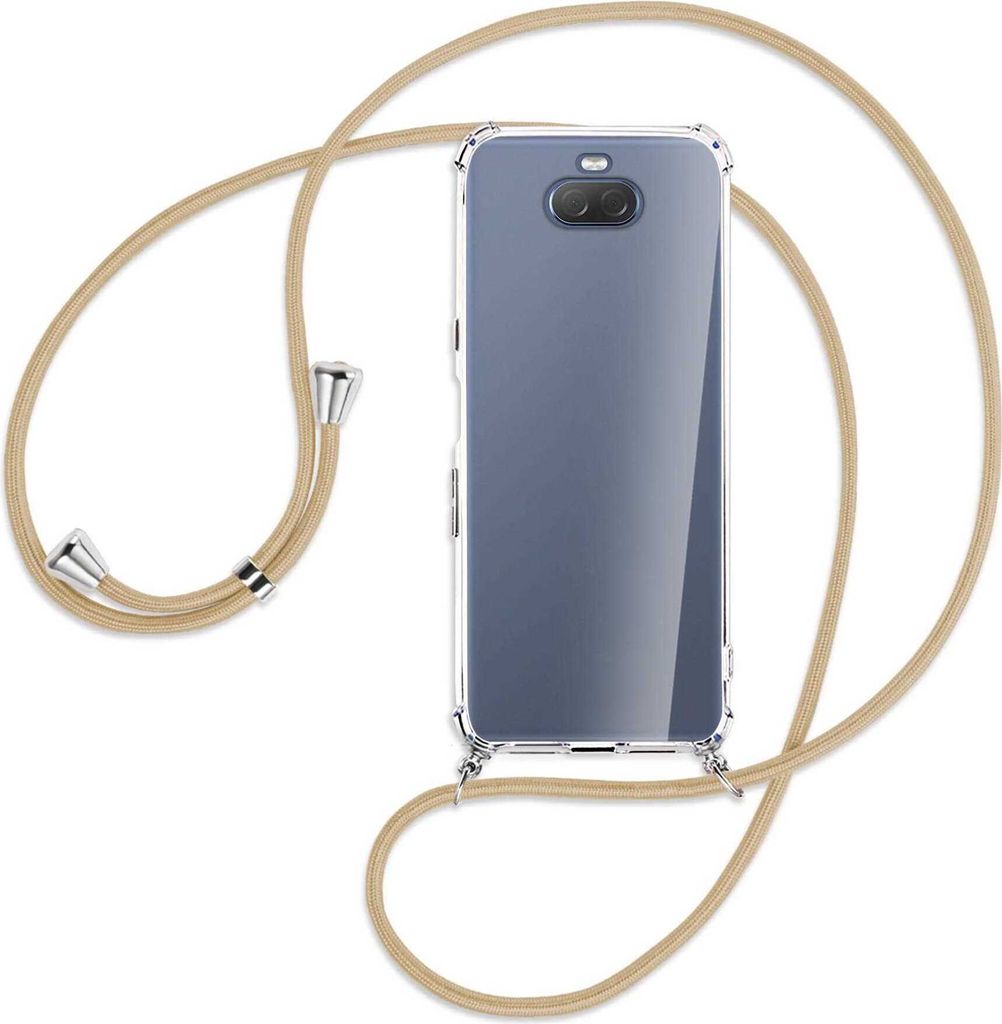 Handykette Backcover-Schutzhülle mit Band (Metall silberfarben) für Sony Xperia 10 - caramel