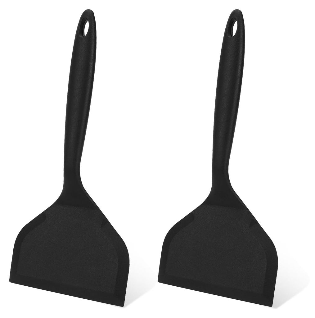 Silikonspatel, 2-teilig, schwarz, hitzebeständig, antihaftbeschichtet, flexibel, nahtloses Design, Kochspatel zum Kochen, Backen, Wenden von Eiern...
