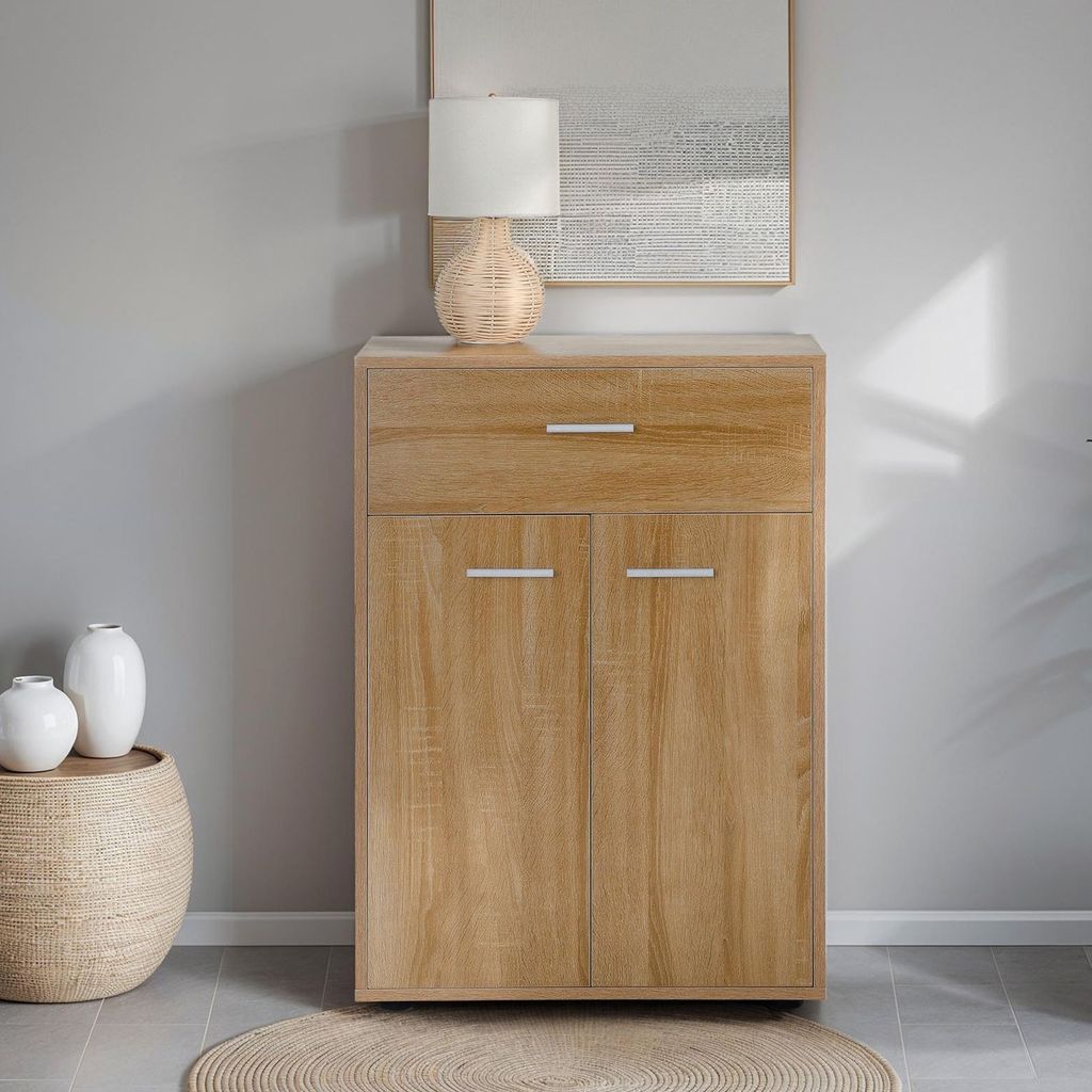 Kommode Sideboard Schrank TOMMY in Sonoma Eiche, Anrichte Highboard mit Schublade und 2 Türen