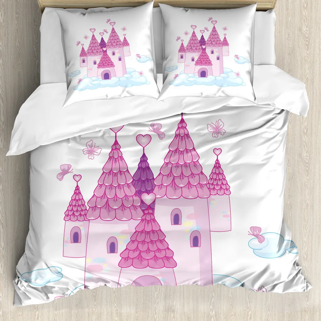 Parure de lit enfant princesse rose fuchsia 200x200 cm ensemble complet