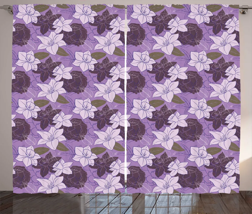Rideau de chambre à coucher motifs fleurs botaniques 280 x 225 cm drapé