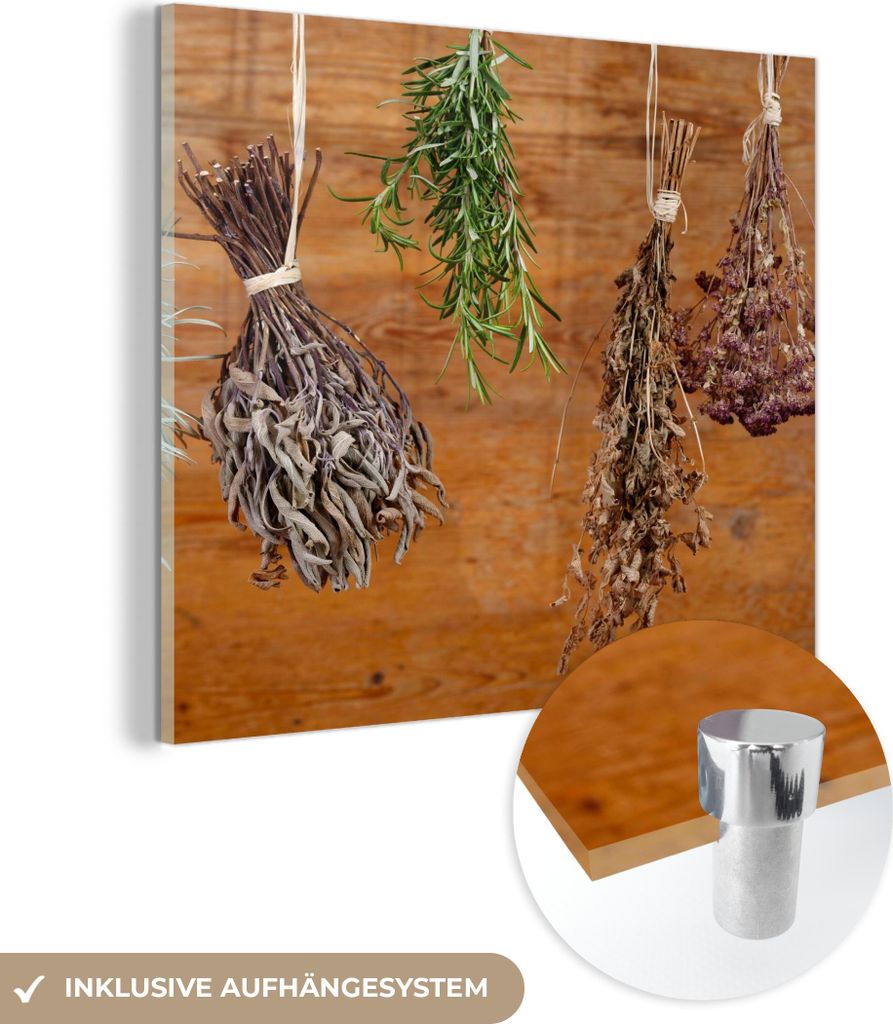 MuchoWow Glasbilder - Bilder auf Wandbild - Foto auf Glas Getrocknete Kräuter 50x50 cm Wanddekoration aus Glas - Acrylglasbild - Acrylbilder - Wan...