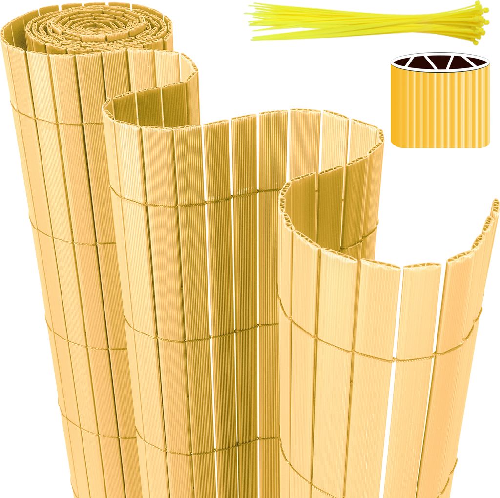 TolleTour PVC Sichtschutzmatte, Sichtschutzzaun mit Kabelbindern, Wetterfest Sichtschutz Garten Balkon Terrasse Sichtschutzzaun, Interne W-Struktur...
