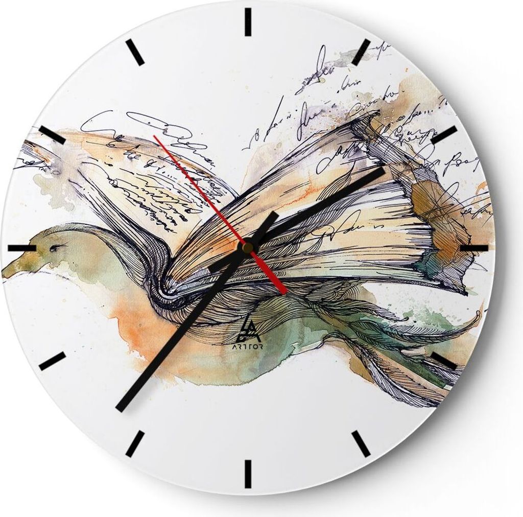 Wanduhr - Rund - Glasuhr - Vogel Fantasie Konzept - 30x30cm - Schleichendes Uhrwerk - Lautlos - zum Aufhängen bereit - Dekoration Modern - Wanddek...