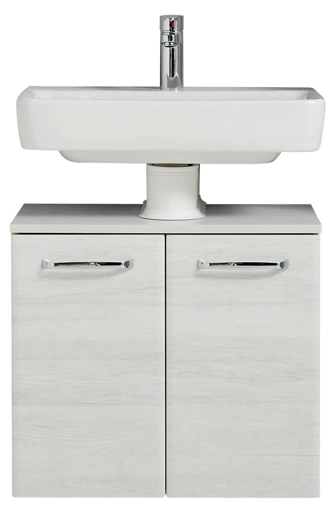 Waschbeckenunterschrank Quickset in Eiche Weiß quer Nachbildung, 60 cm breit | Waschbeckenschrank ohne Waschbecken mit 2 Türen