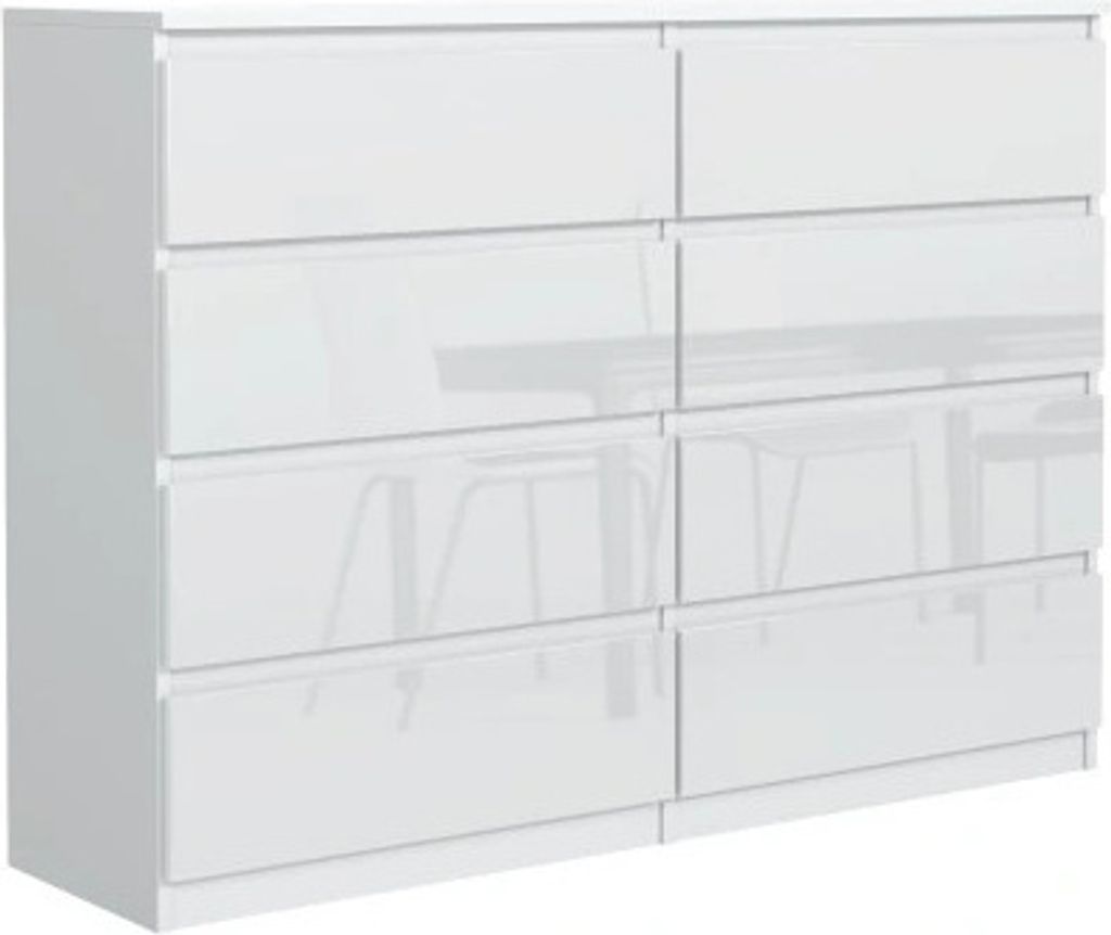 Commode 8 120cm - avec 8 tiroirs en blanc mat / blanc Image du produit 