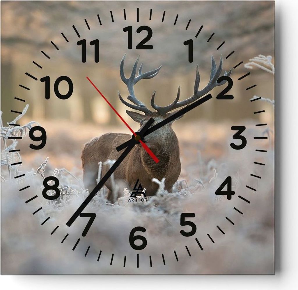 Wanduhr - Quadrat - Glasuhr - Hirsch Wald Natur - 30x30cm - Schleichendes Uhrwerk - Lautlos - zum Aufhängen bereit - Dekoration Modern - Wanddekor...