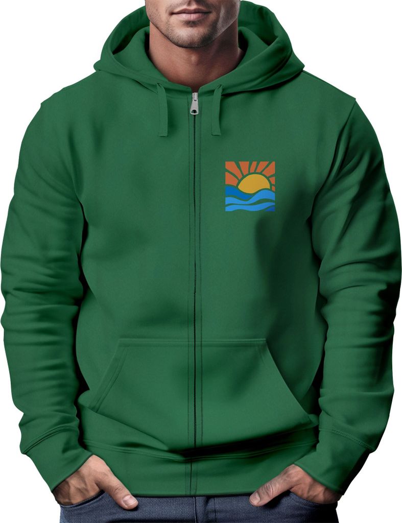 Sweatjacke Herren Zip Hoodie Pullover Kapuze Logo Print Sommer Sonne Welle Strand Meer Fashion Streetstyle Neverless bottle-green 3XL