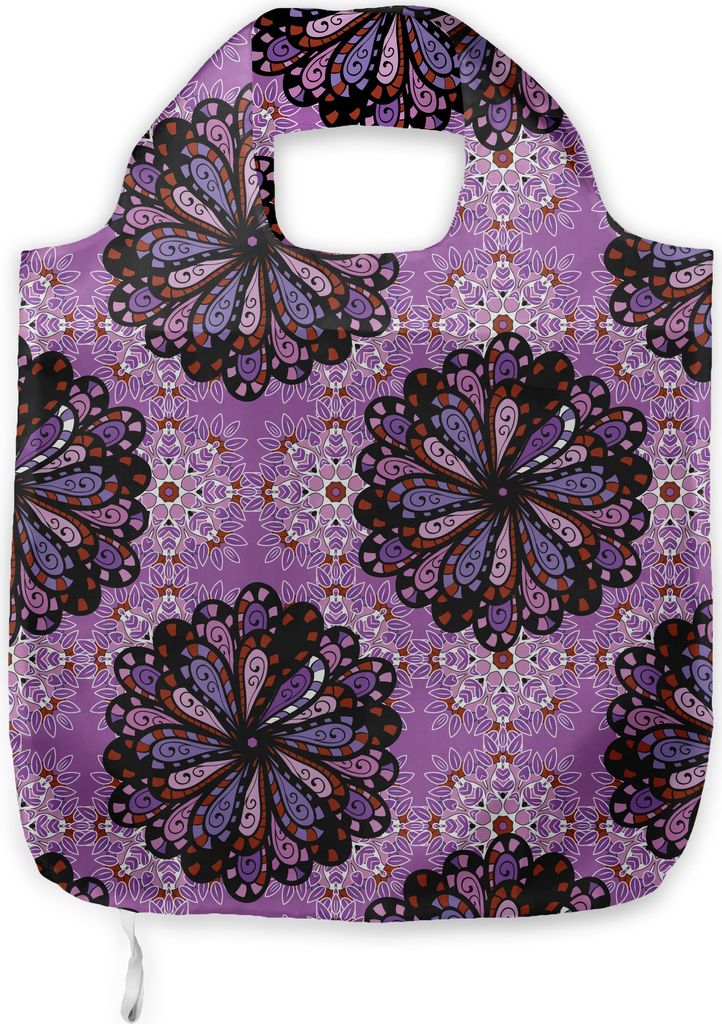 ABAKUHAUS lila Mandala Tragetasche aus Stoff, Vintage Boho, Praktische Altagsmode Einkaufstaschen, Schwarz Redwood Violet