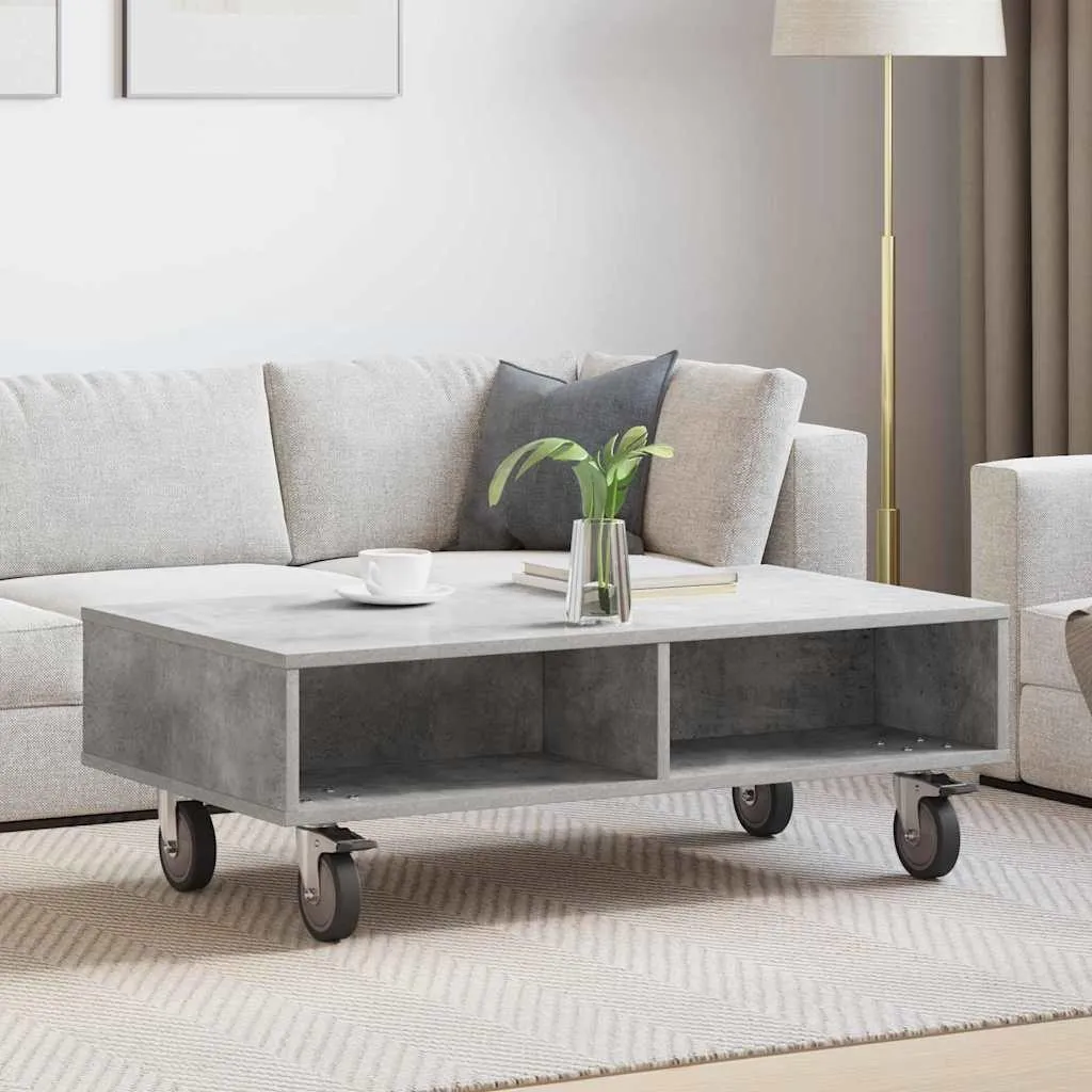 SYFAX™ Tavolino da Salotto Moderno Grigio Cemento 90x50x30cm su Ruote - 3